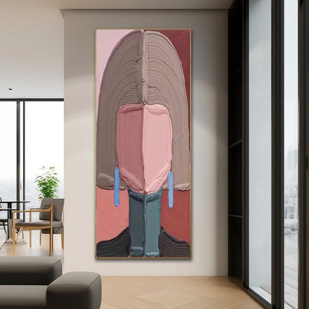 Original Abstract Face Oil Painting, Modern Expressive Portrait Art, Thick Impasto Texture, Bold Color Blocking
