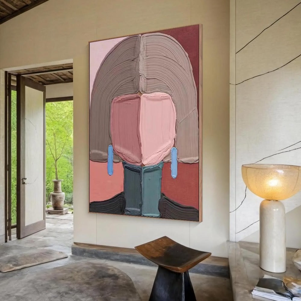 Original Abstract Face Oil Painting, Modern Expressive Portrait Art, Thick Impasto Texture, Bold Color Blocking