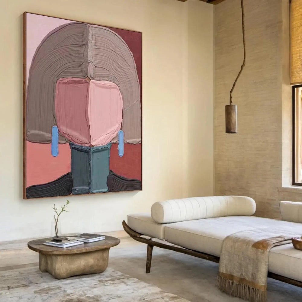 Original Abstract Face Oil Painting, Modern Expressive Portrait Art, Thick Impasto Texture, Bold Color Blocking