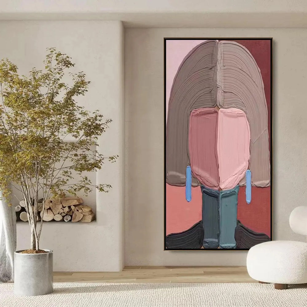 Original Abstract Face Oil Painting, Modern Expressive Portrait Art, Thick Impasto Texture, Bold Color Blocking